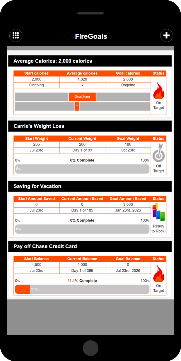 Goal Tracking Screenshot